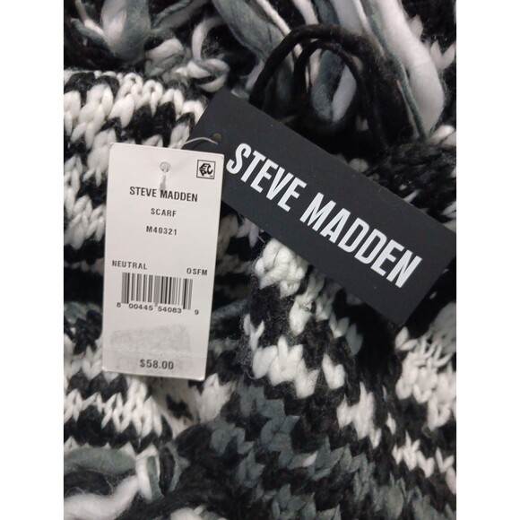 STEVE MADDEN Designer BLACK & WHITE Long Thick Warm Knit SCARF MUFFLER WRAP NWT - Picture 3 of 3